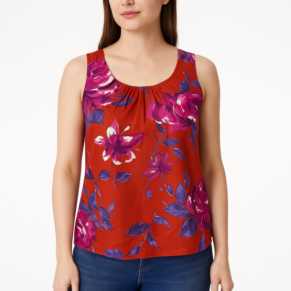 LOFT Petites Rust Floral Sleeveless Blouse Size LP